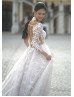 Long Sleeves Beaded Ivory Lace Tulle Luxury Wedding Dress